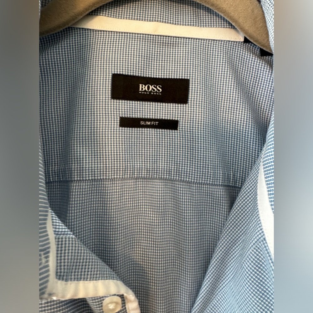 BOSS - Slim-fit shirt in  blue geometric-print Size 42 16 1/2 - Picture 4 of 16